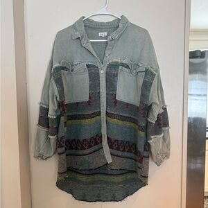 POL Sage Green Button-Up Oversized Jacket